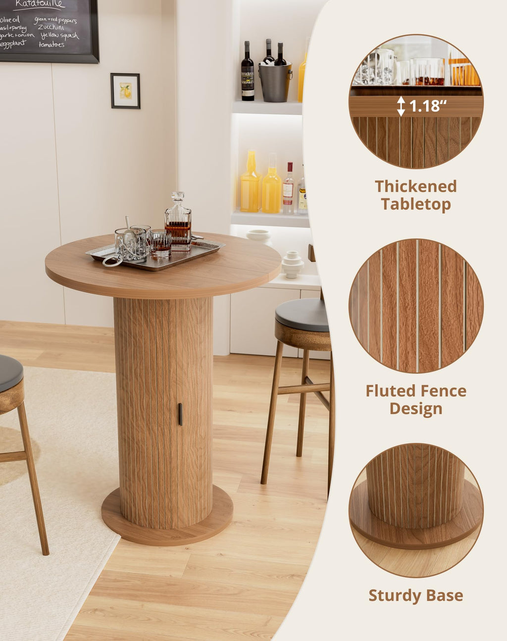 Round Bar Table with Storage and Sliding Door L59682