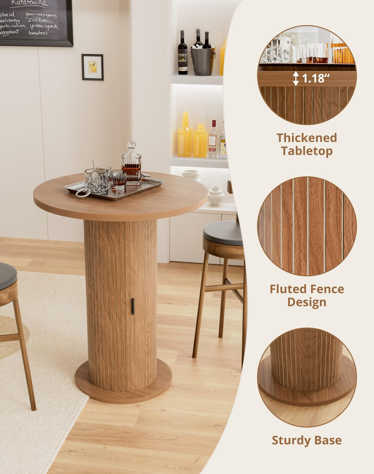 Round Bar Table with Storage and Sliding Door L59682
