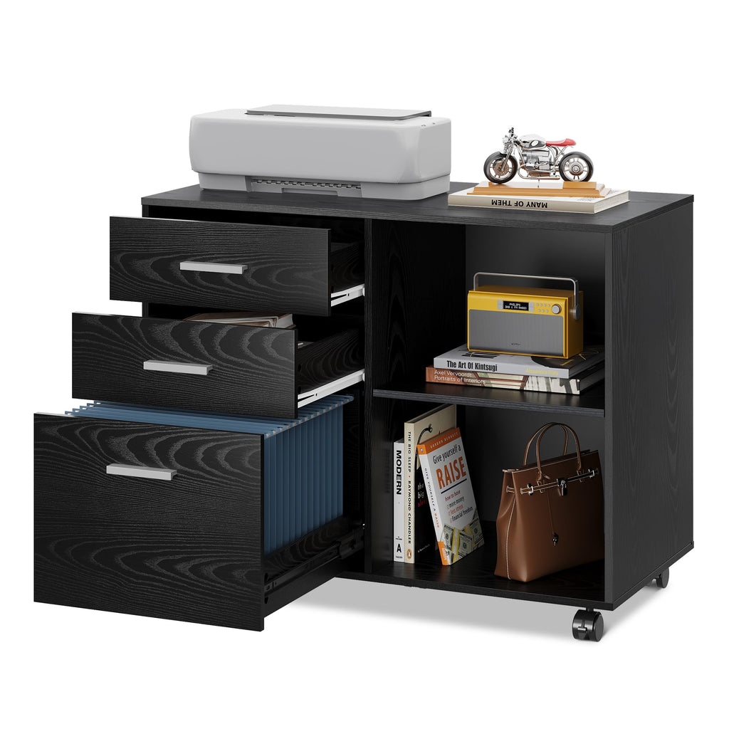 Wood 3 Drawer Black File Cabinet M969