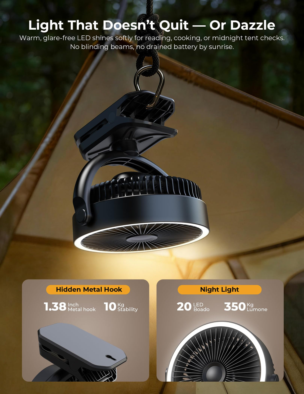 10000mAh Rechargeable 8 Inch Clip on Fan Black T769954