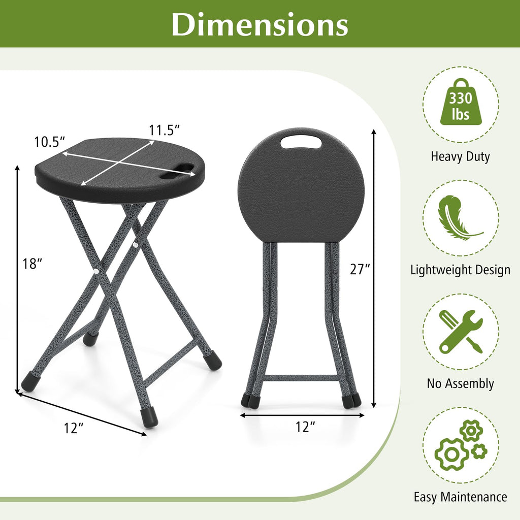 Folding Stool, 18in Portable Collapsible Bar Stool with Handle & Steel Frame A677
