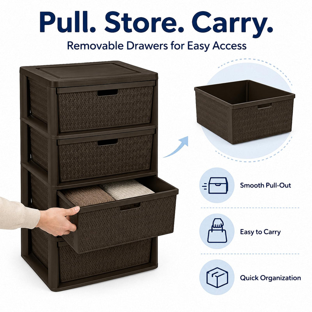 4 Drawer Brown Plastic Storage Tower K9775
