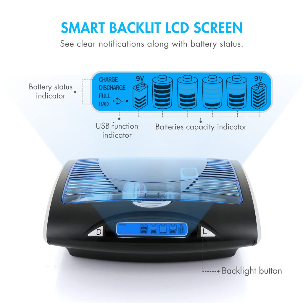 Rechargeable NiCd D Batteries and LCD Smart Charger K21710