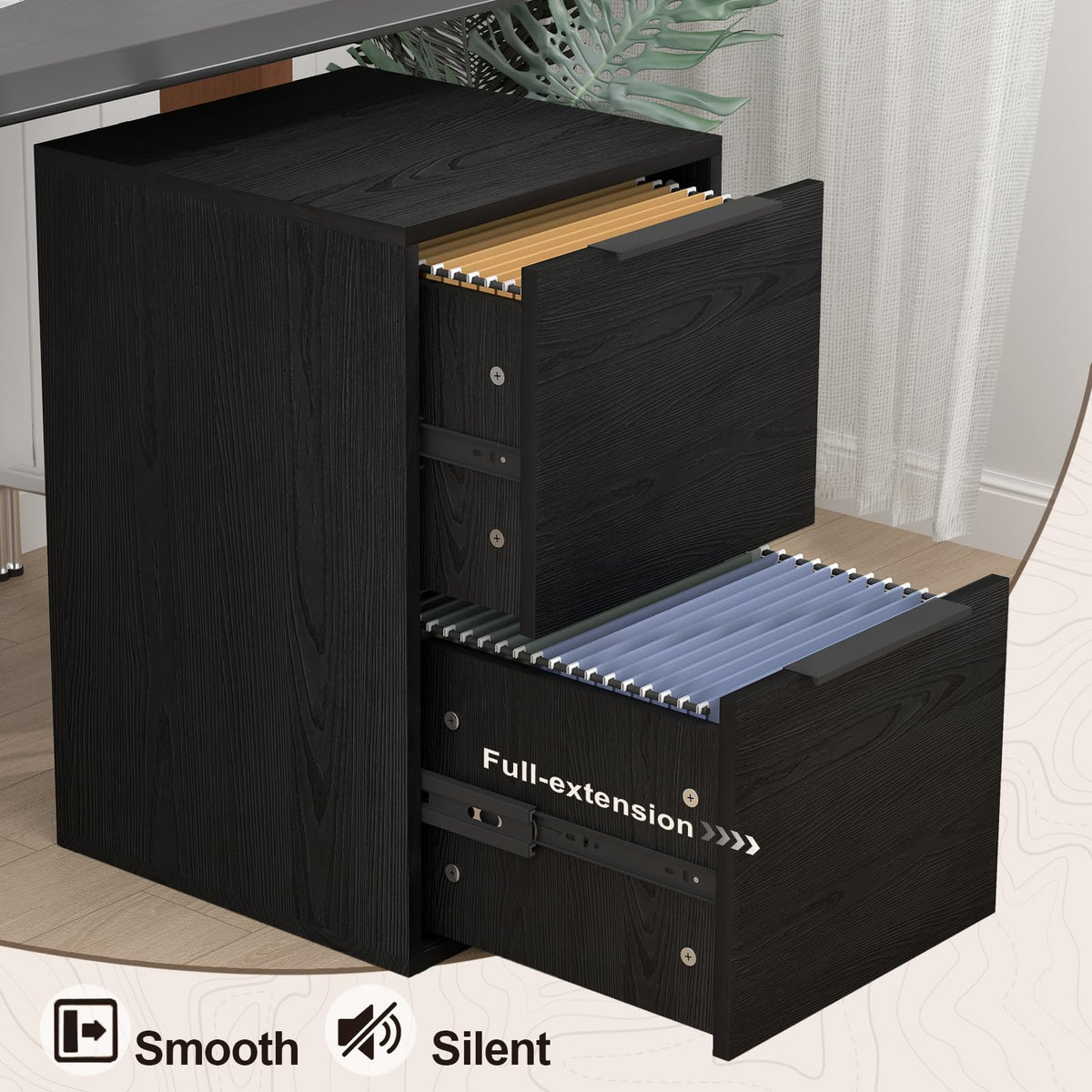 Black Two Drawer Wood File Cabinet L451