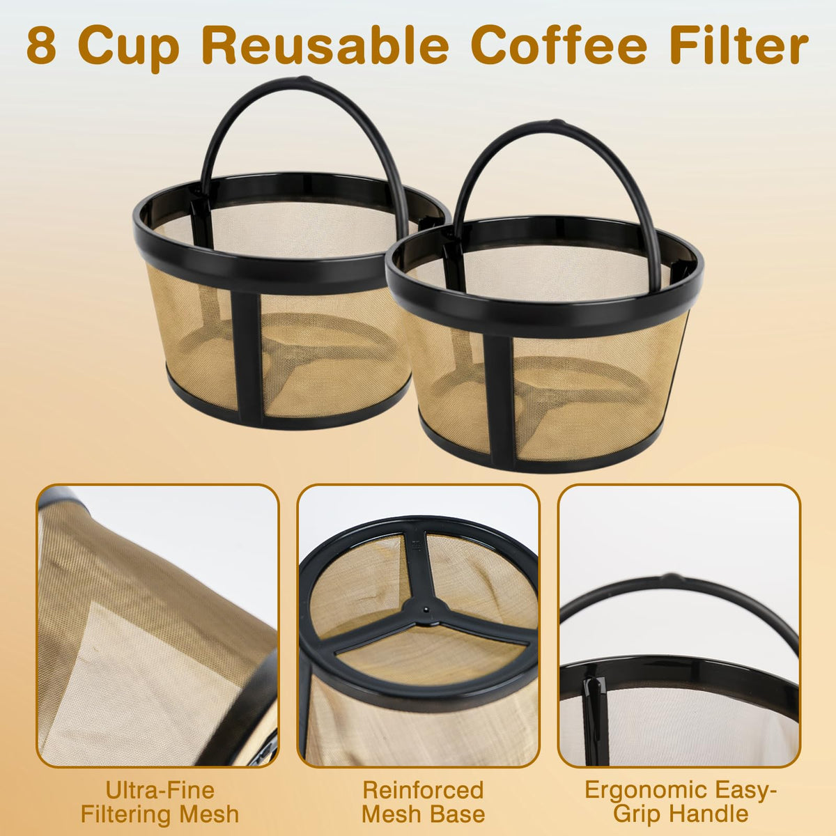 3 Pack Reusable 8-12 Cup Coffee Filter Basket X792