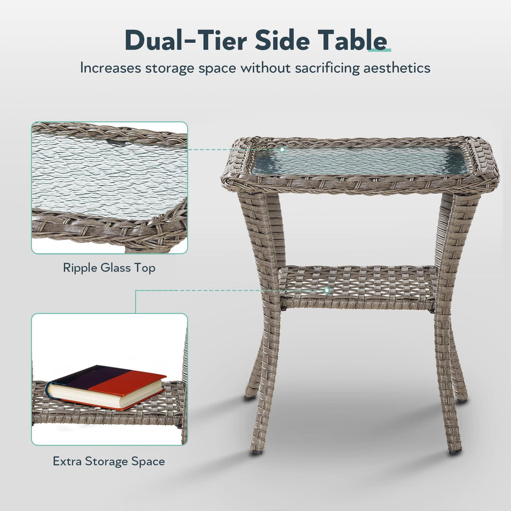 6 Piece Grey Wicker Patio Furniture Set with Blue Cushion A296292