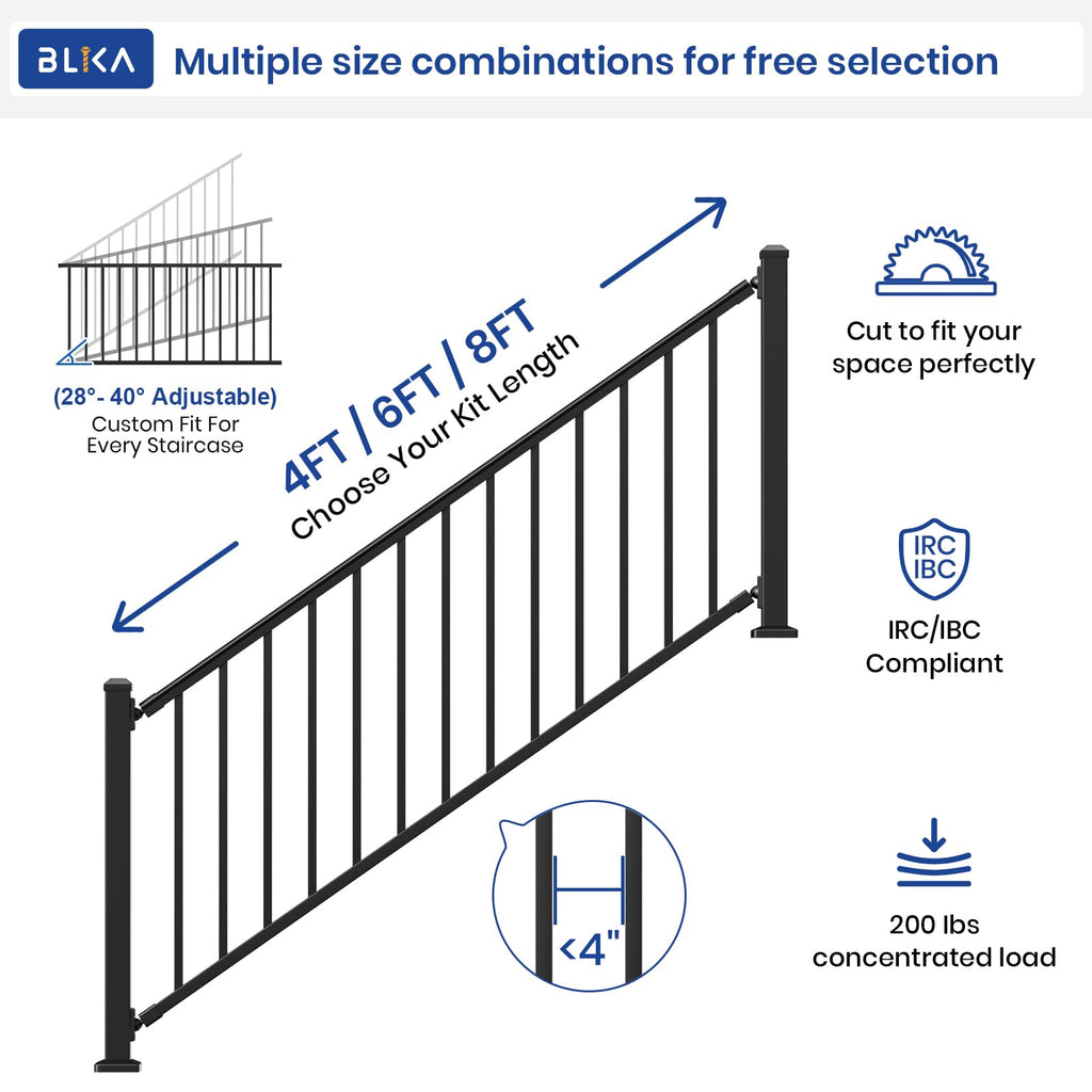Aluminum Stair Railing Kit with Post, Matte Black W998