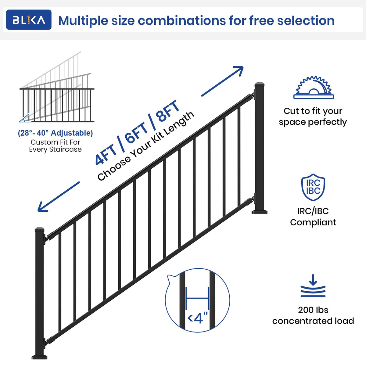 Aluminum Stair Railing Kit with Post, Matte Black W998