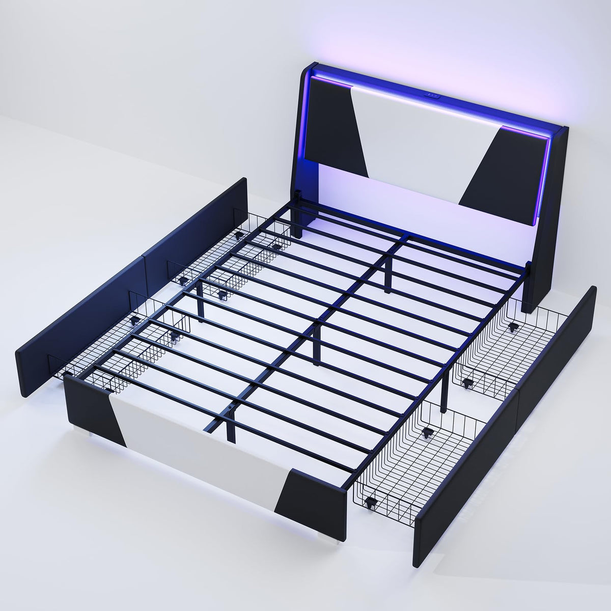 Full Size Bed Frame with Led Lights and 4 Storage Drawers G395442