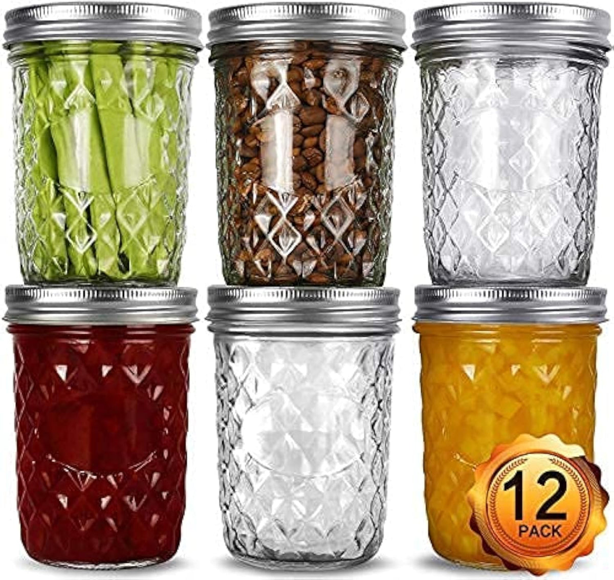 12 Packs 16oz Wide Mouth Mason Jars with Lids and Bands I6334