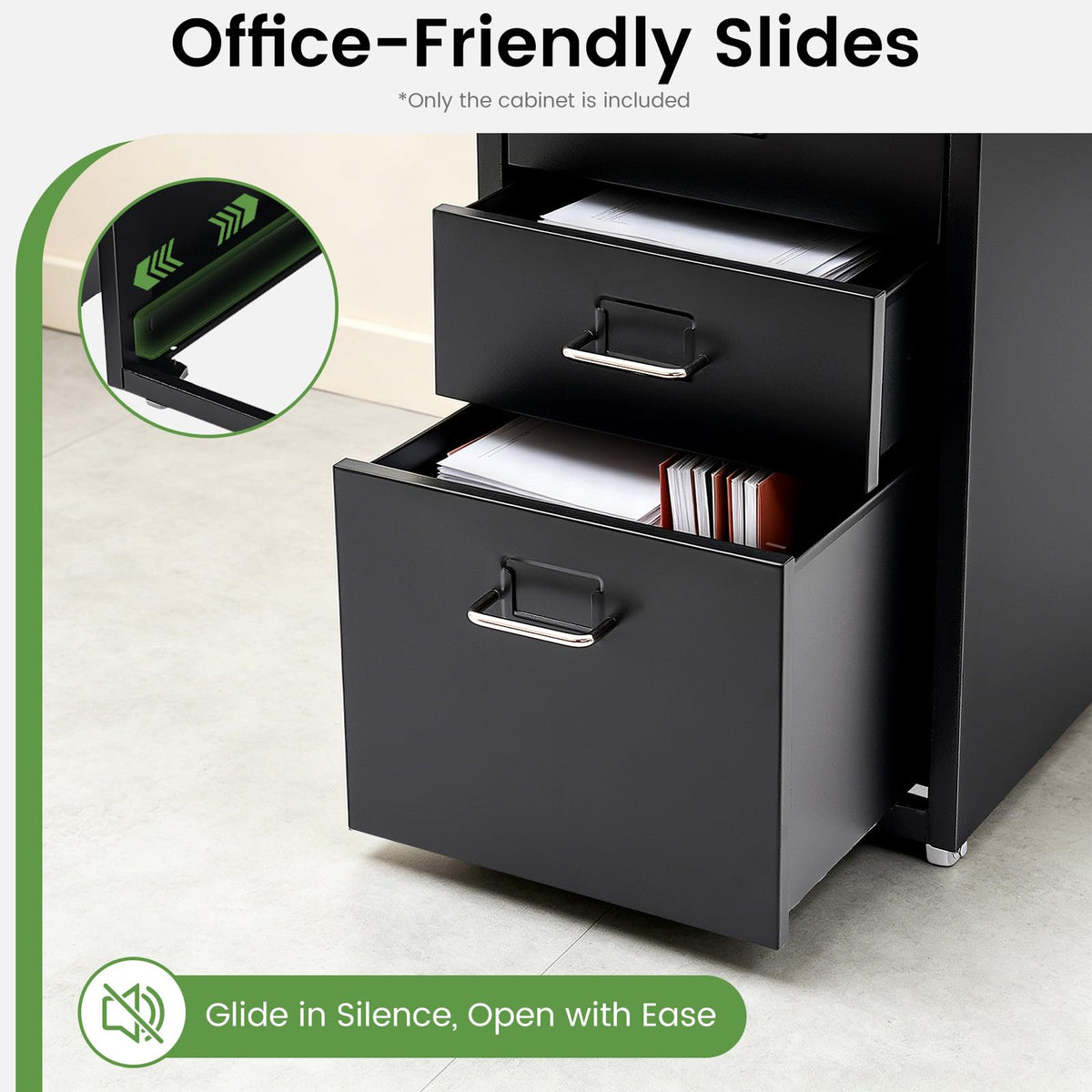 Black 3-Drawer Metal File Cabinet J597