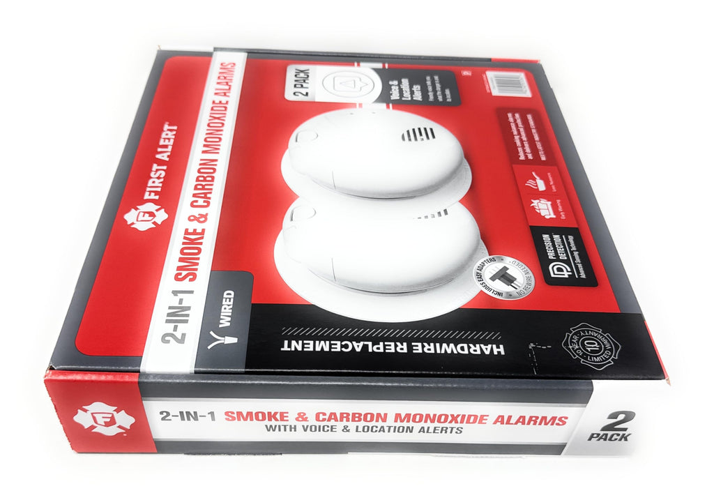Combination Smoke & Carbon Monoxide Alarm, Hardwire Detector with Battery Backup, 2-Pack I272