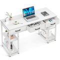White 48" Computer Desk with Fabric Drawers and Storage Shelves X6652