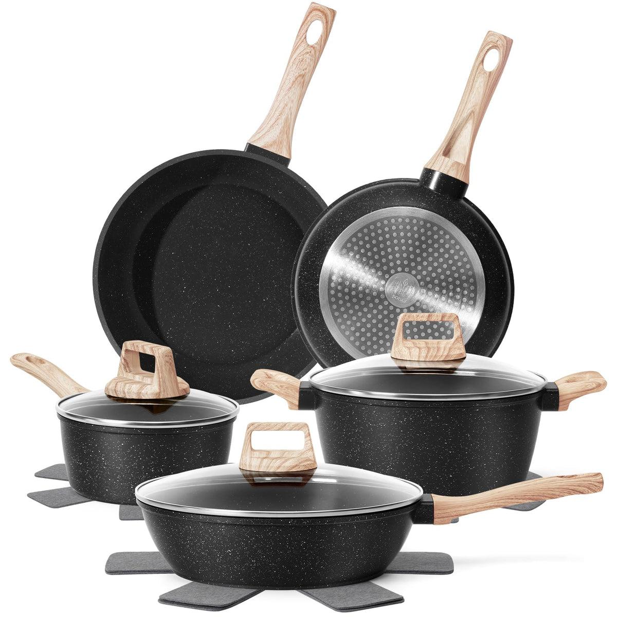 Non Stick 12Pcs Black Granite Induction Cookware K451051