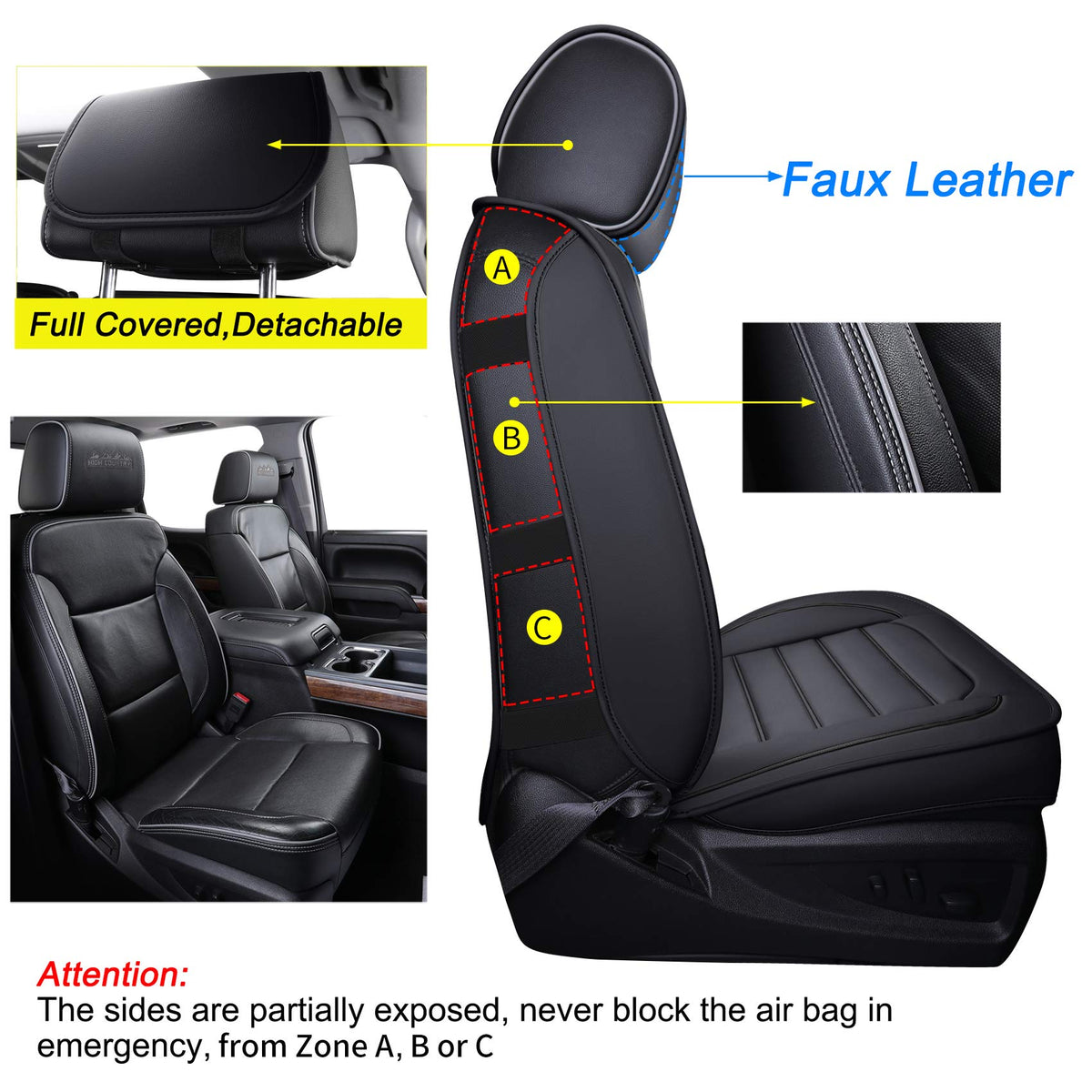 Black Faux Leather Full Set Seat Covers B8397