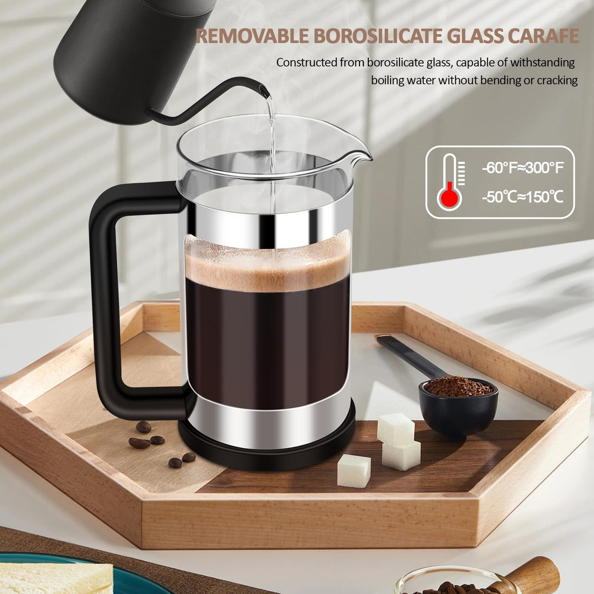 French Press Coffee Maker 12 Oz Borosilicate Glass L883