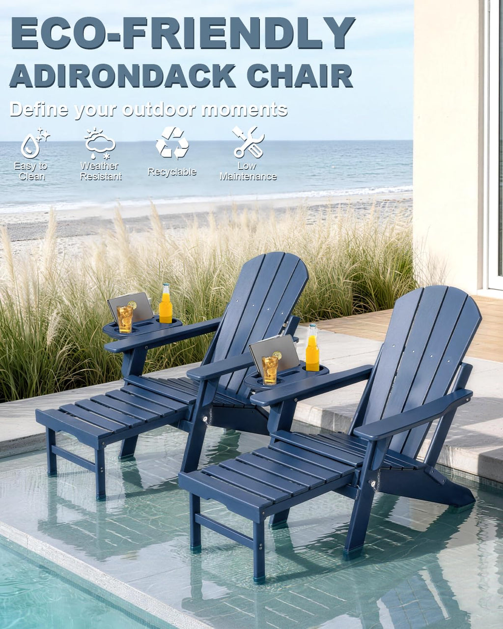Adjustable Adirondack Chair Set of 2 with Ottoman B91994