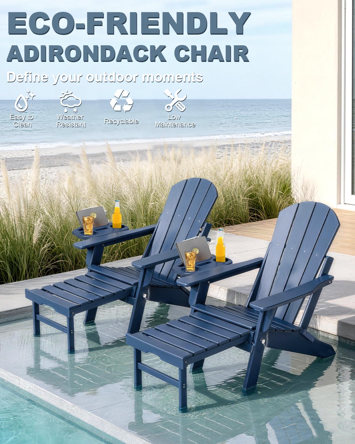 Adjustable Adirondack Chair Set of 2 with Ottoman B91994