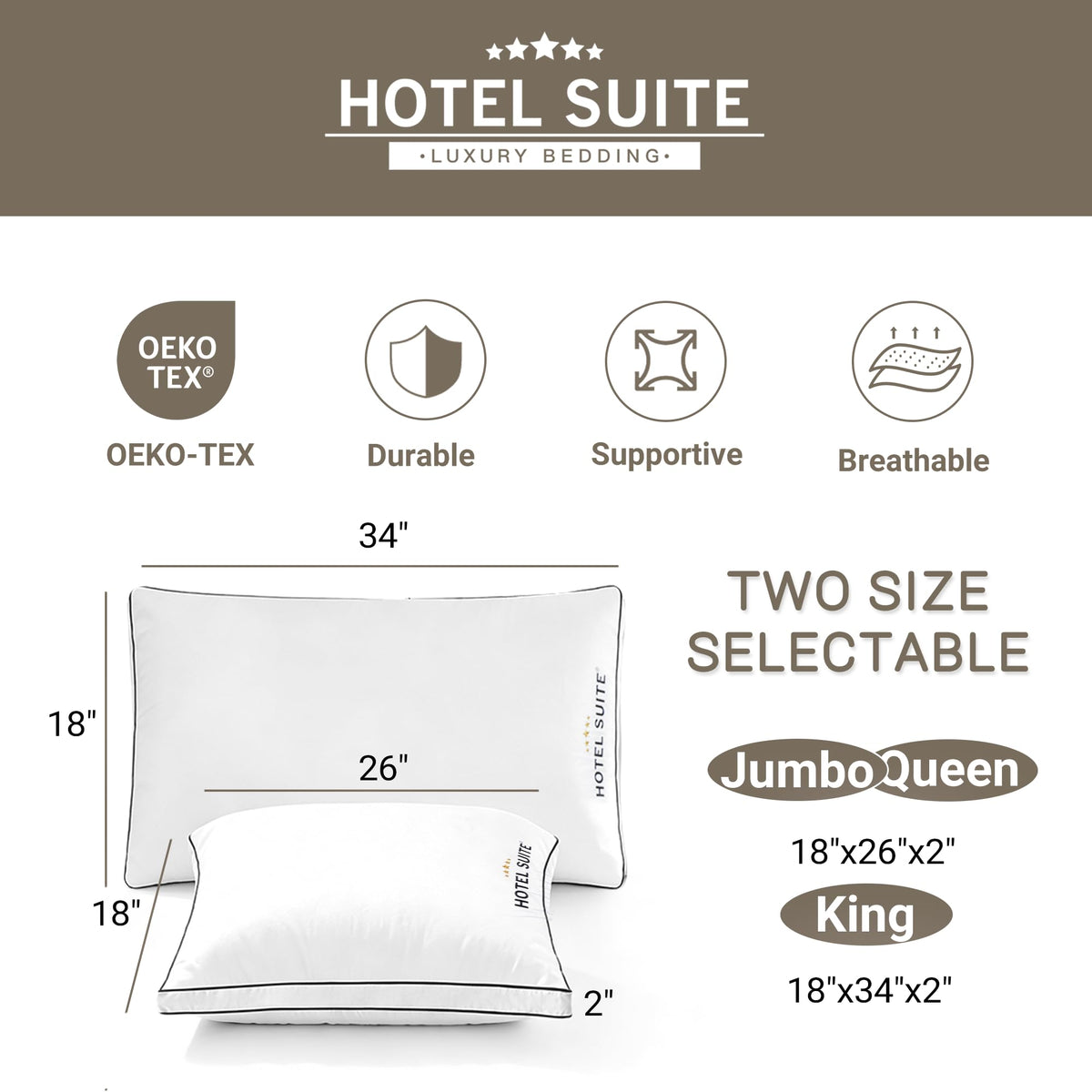 King Size Set of 2 Medium Soft Bed Pillows U411