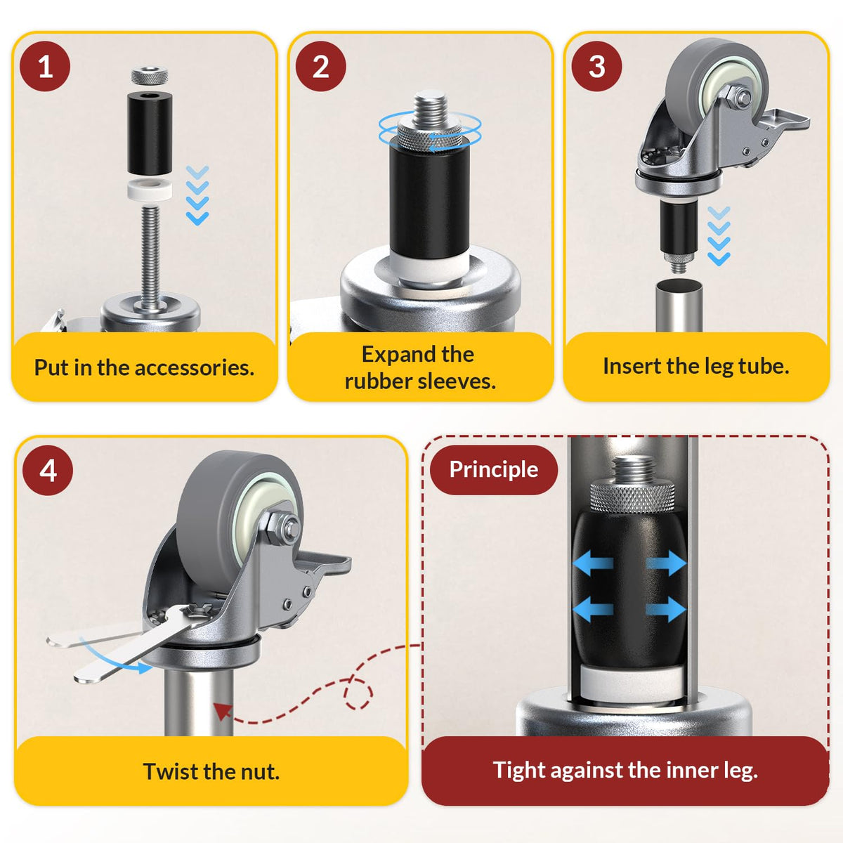 3 Inch Expanding Stem Locking Swivel Casters Set of 4 A41347