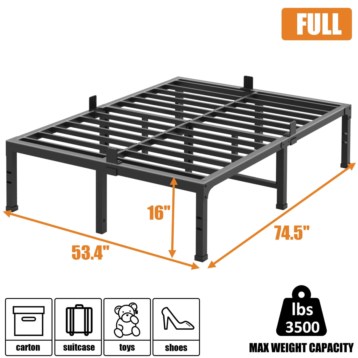 16 Inch Heavy Duty Metal Platform Bed Frame Full Size P136