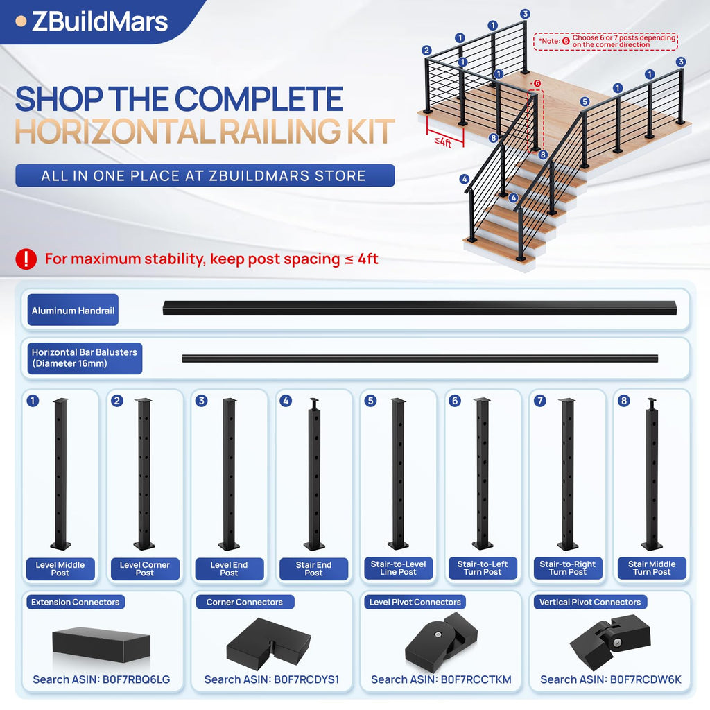 7 Pack 6 FT x 5/8 inch Aluminum Horizontal Baluster with Drill Bit R53908
