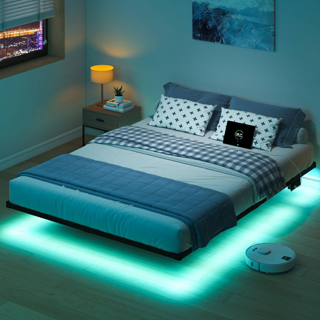8 inch Floating Bed Frame Full with Charging Station X536561