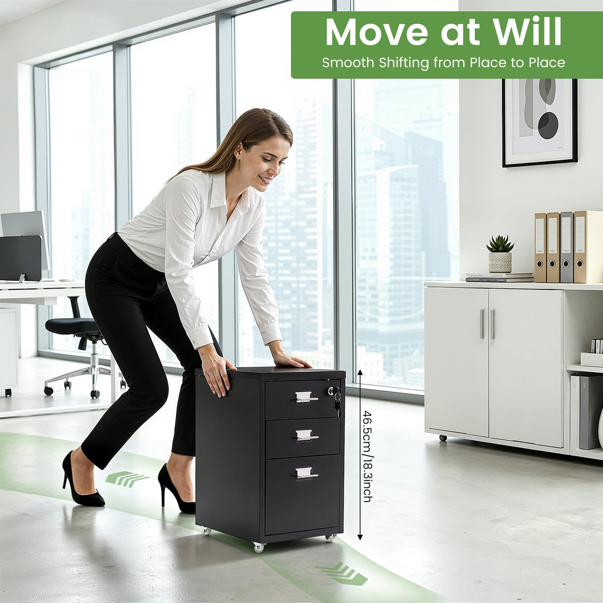 Black 3-Drawer Metal File Cabinet J597
