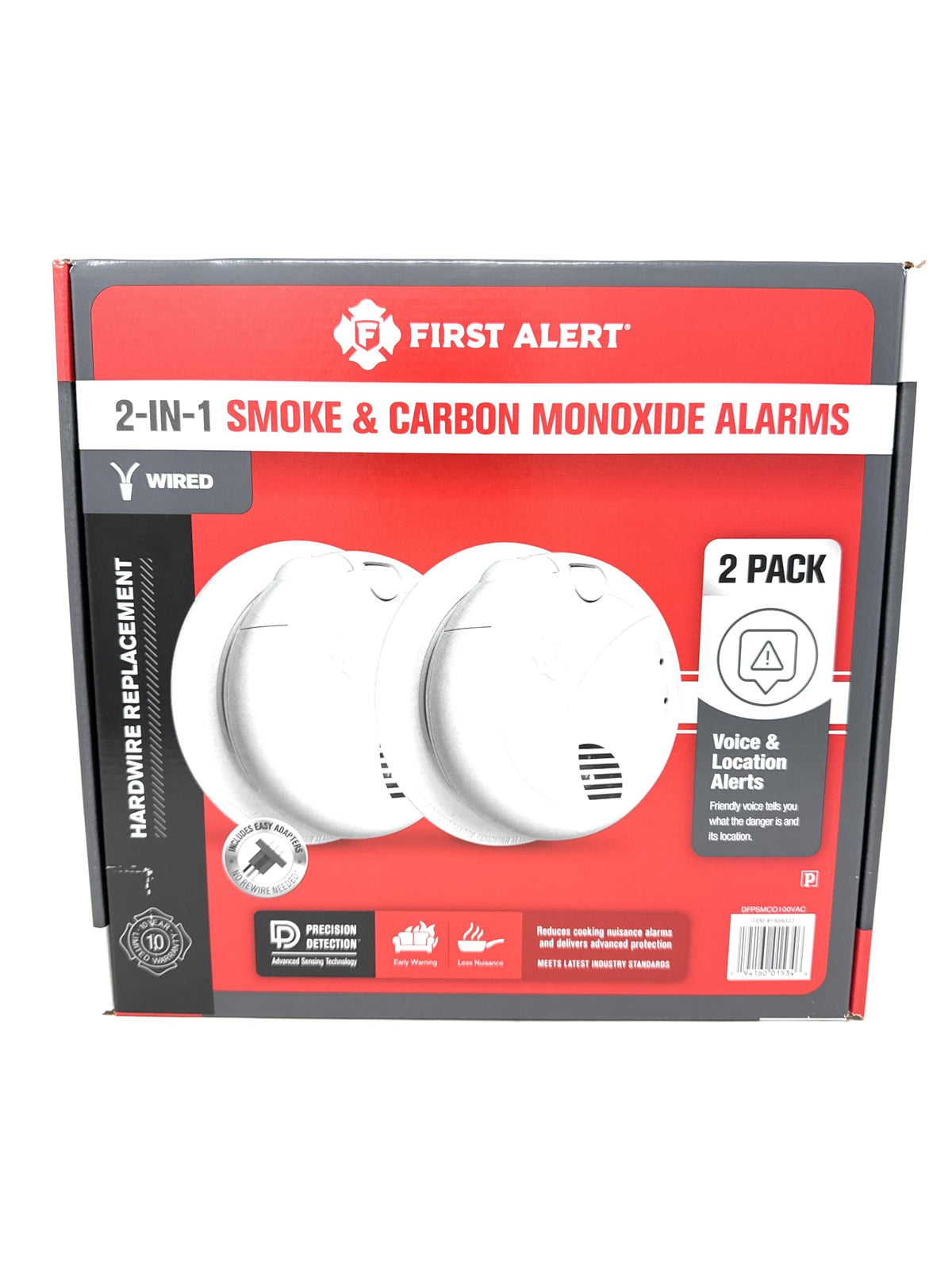 Combination Smoke & Carbon Monoxide Alarm, Hardwire Detector with Battery Backup, 2-Pack I272