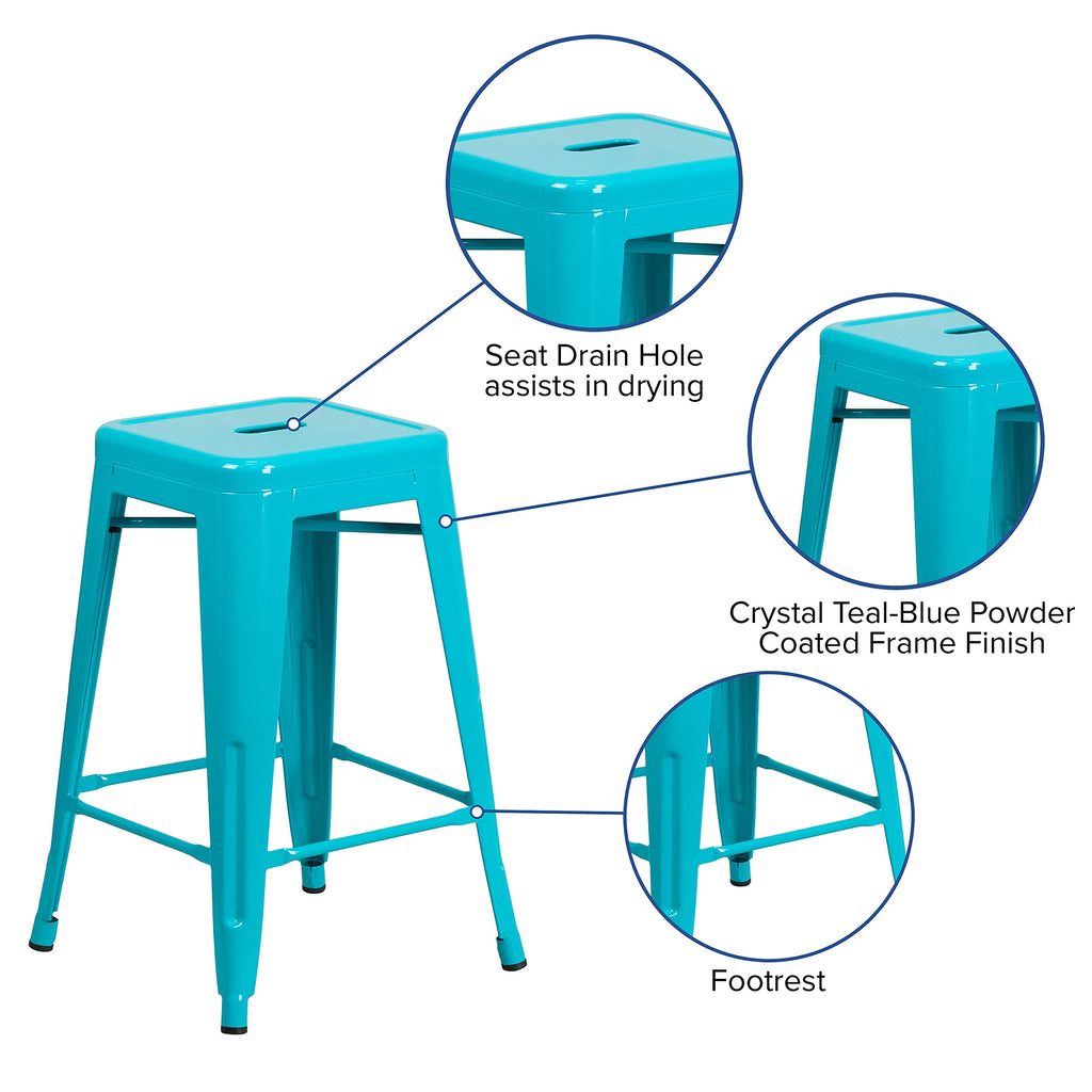 24" Teal Metal Backless Counter Height Stool M42786