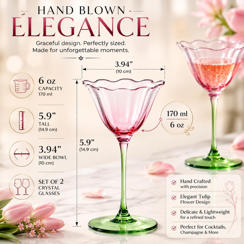 Pink Tulip Flower Cocktail Glasses 2 Set F564750