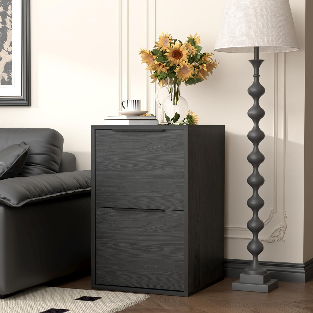 Black Two Drawer Wood File Cabinet L451