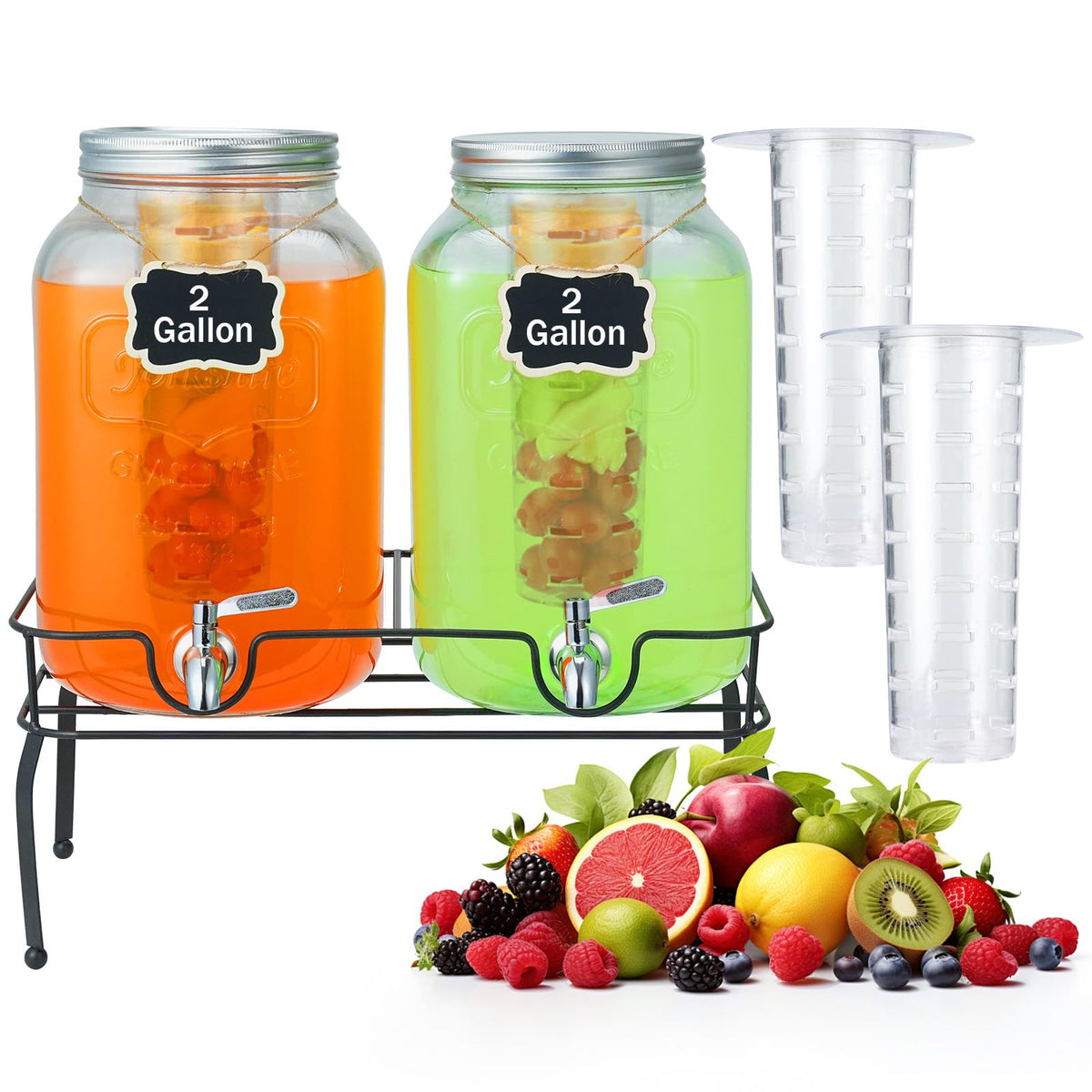 2 Gallon Glass Beverage Dispenser with Stand & Fruit Infuser L894065
