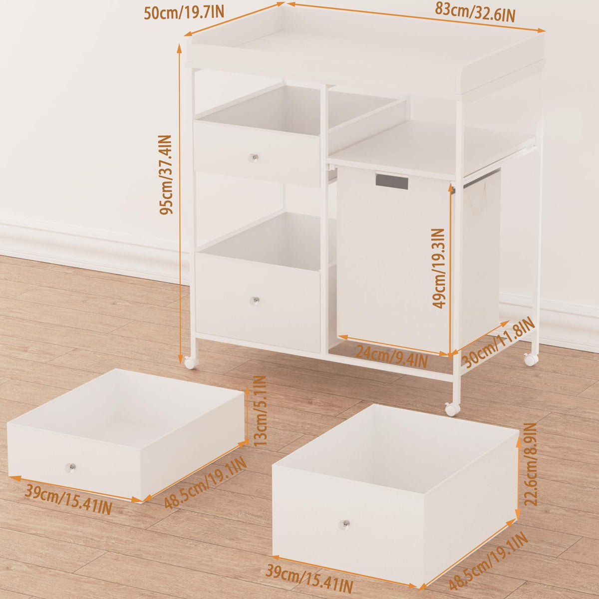 Diaper Changing Station with Wheels and Laundry Hamper F385897