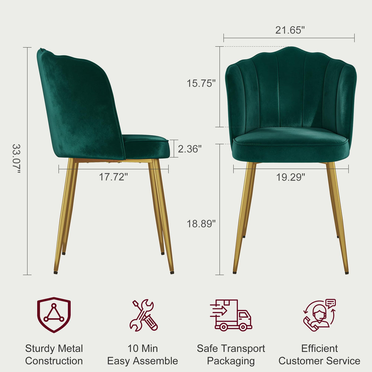 Velvet Dining Chairs Set of 2 Green K38297