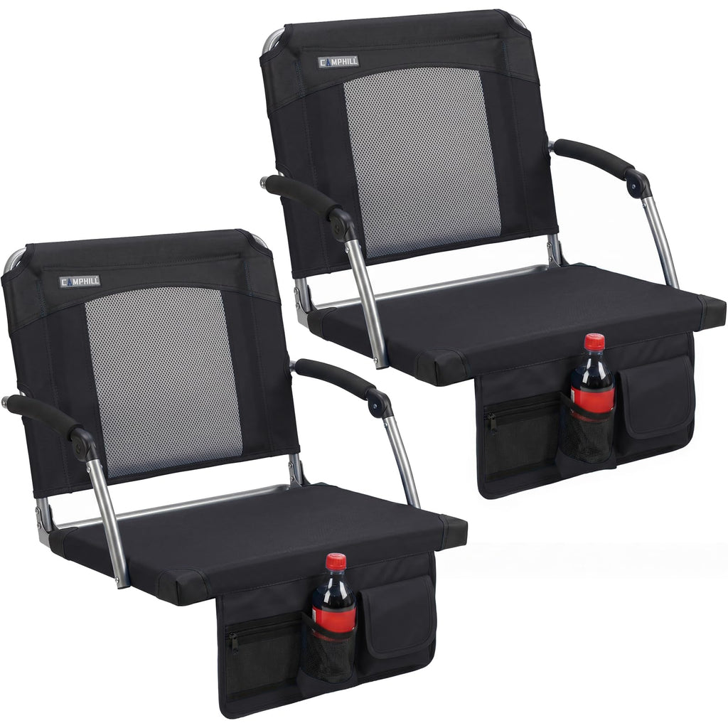2 Pack Black Stadium Seats with Back Support & Armrests C8041