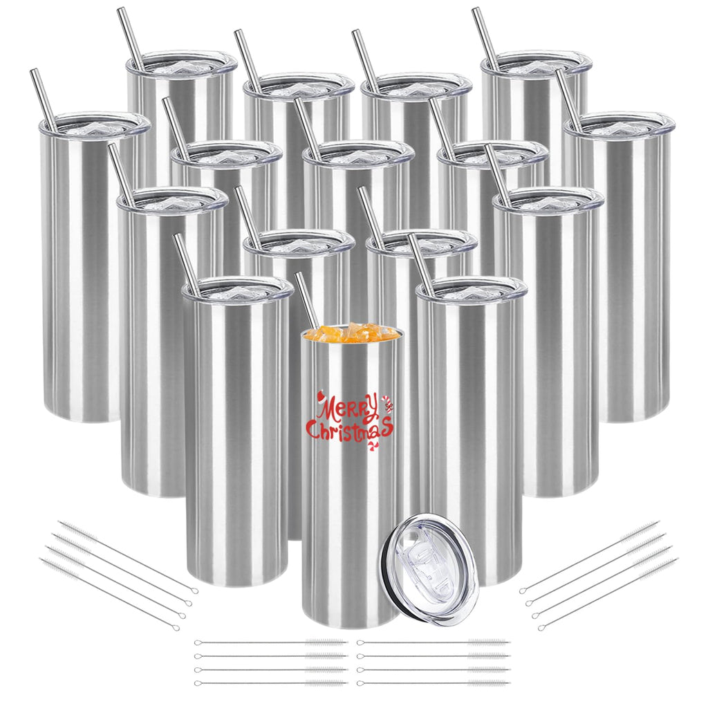 16 Pack 20oz Stainless Steel Insulated Tumblers with Lid and Straw P492700