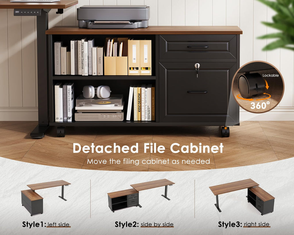 55" L Shaped Electric Standing Desk with Cabinet Sets D578