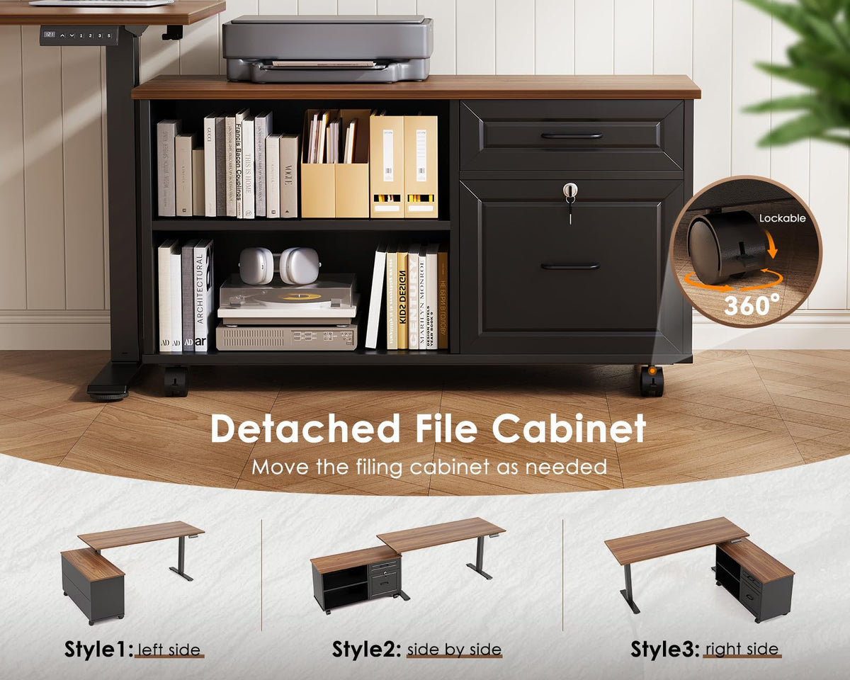 55" L Shaped Electric Standing Desk with Cabinet Sets D578