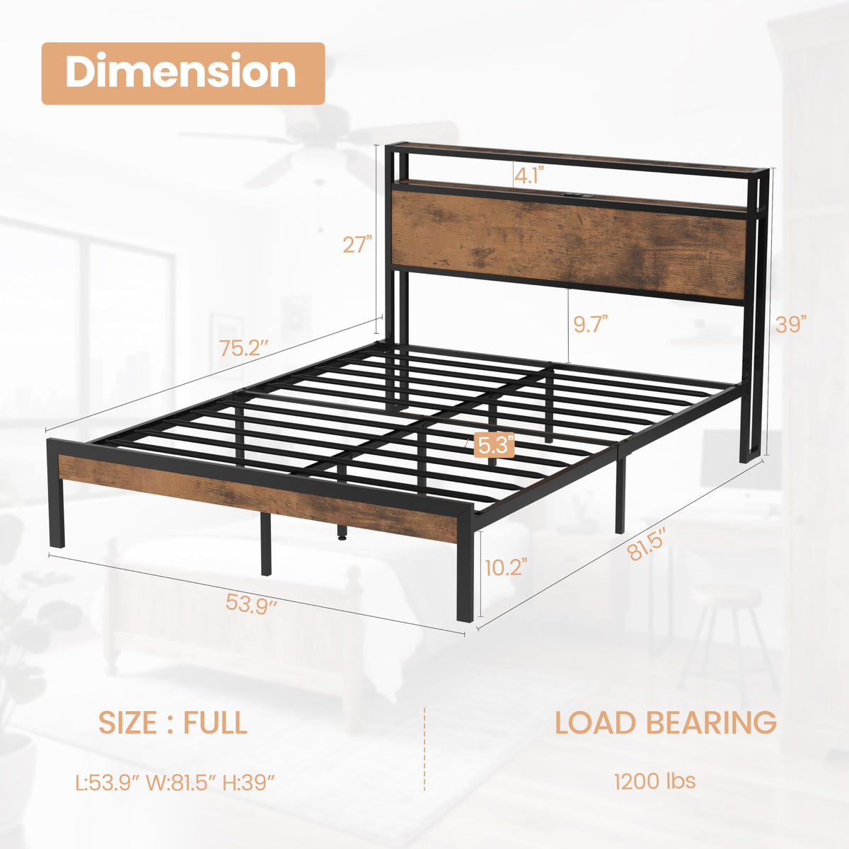 Full Size Bed Frame with Headboard X74301