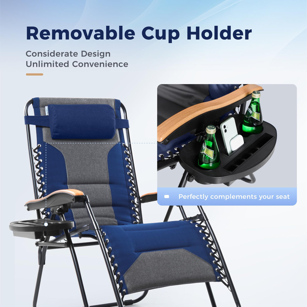 Oversized Padded Zero Gravity Chair Set of 2 Blue S9307