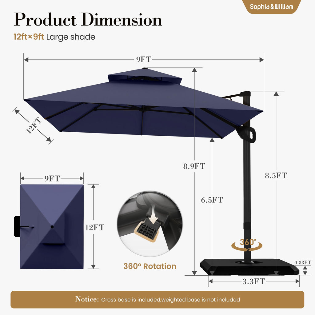 12ft Cantilever Patio Umbrella with Base X4210