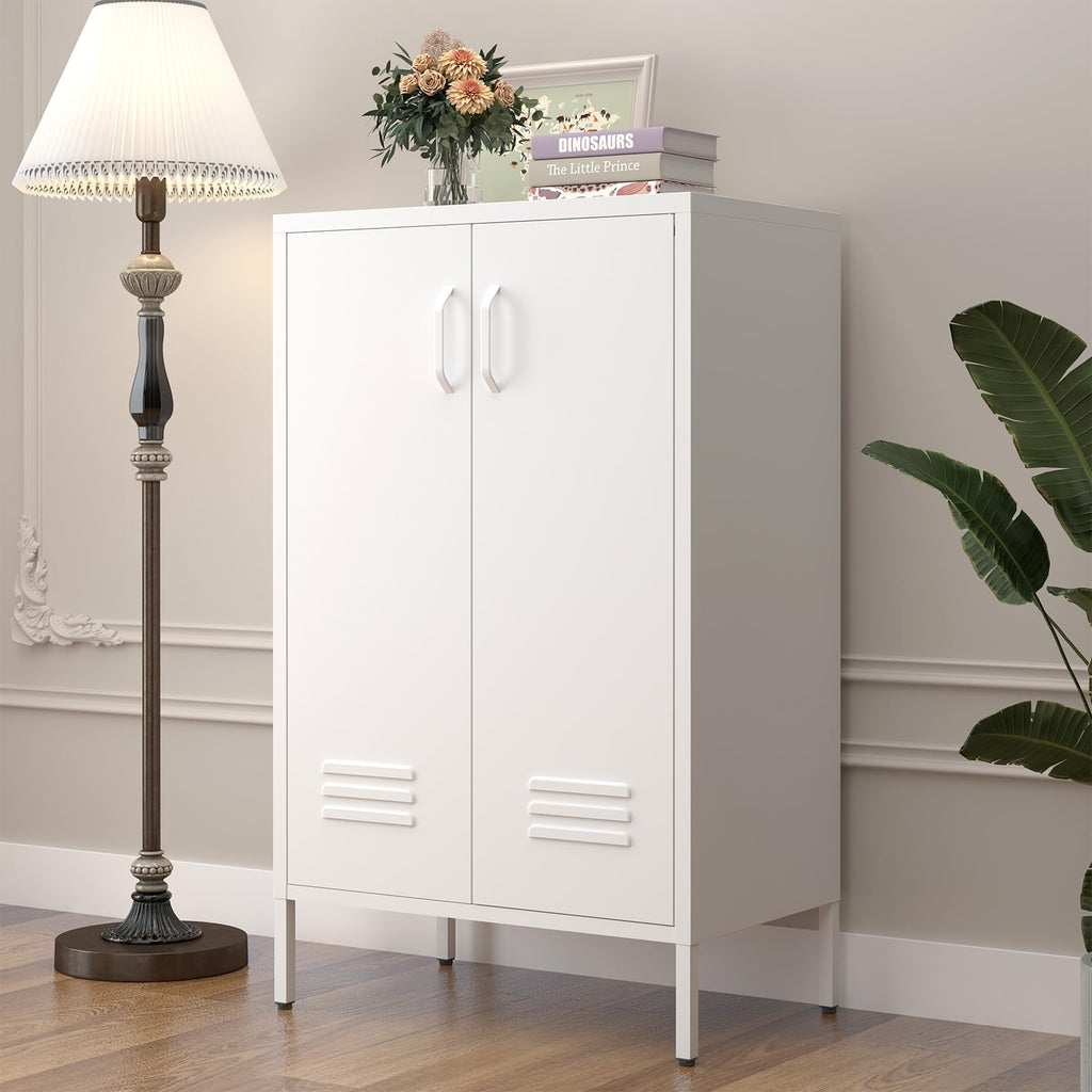 White 2 Door Metal Storage Cabinet with Shelves S20651