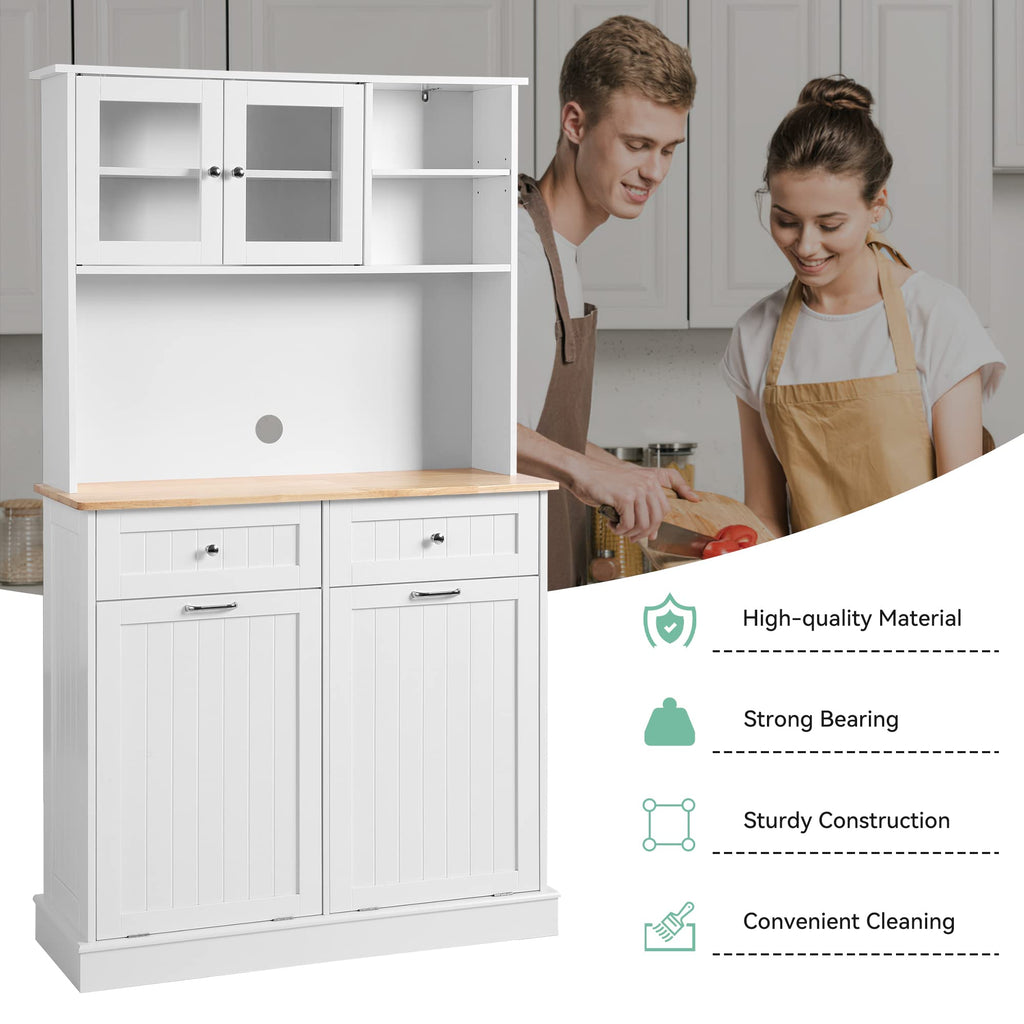 68.4" White Kitchen Pantry Storage Cabinet with Shelf, 2 Drawers and Tilt Out Trash Cabinet P33332
