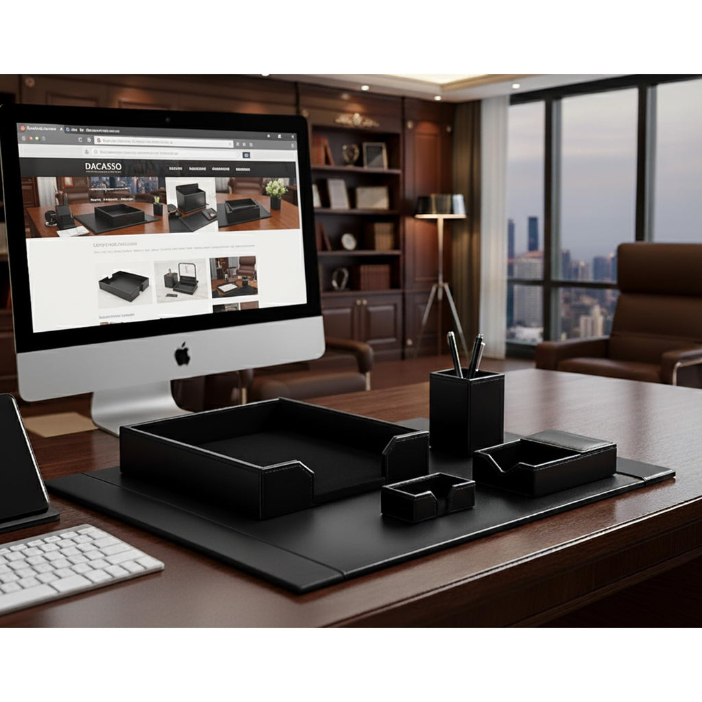 Black Bonded Leather 5-Piece Desk Set Z2199