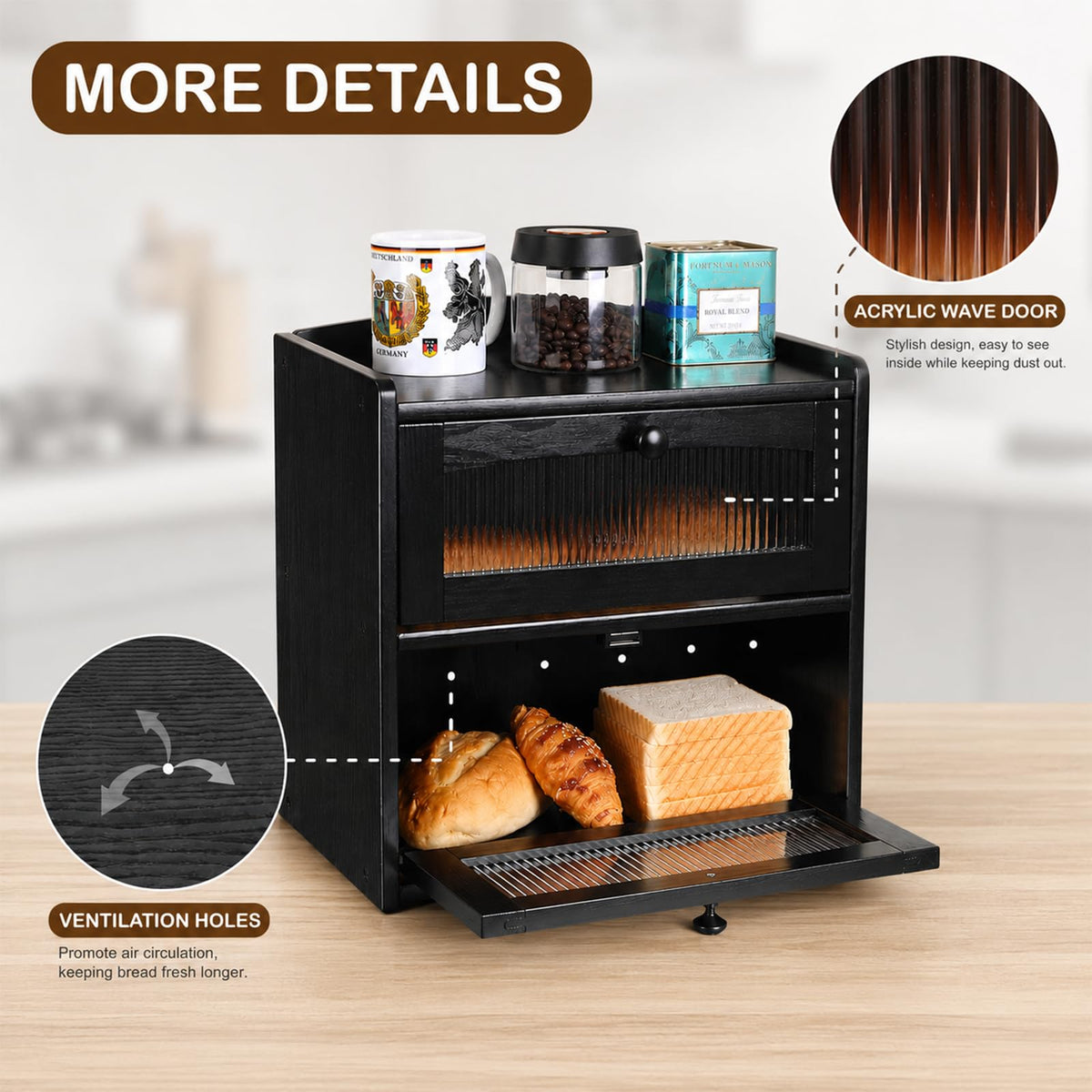 Wooden 2-Tier Bread Box with Window P32187