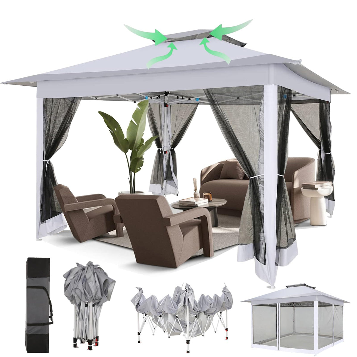 12x12 Pop Up Waterproof Outdoor Canopy with Mosquito Nettings and Carry Bag W91600