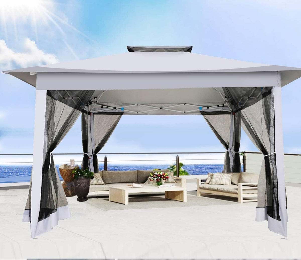 12x12 Pop Up Waterproof Outdoor Canopy with Mosquito Nettings and Carry Bag W91600