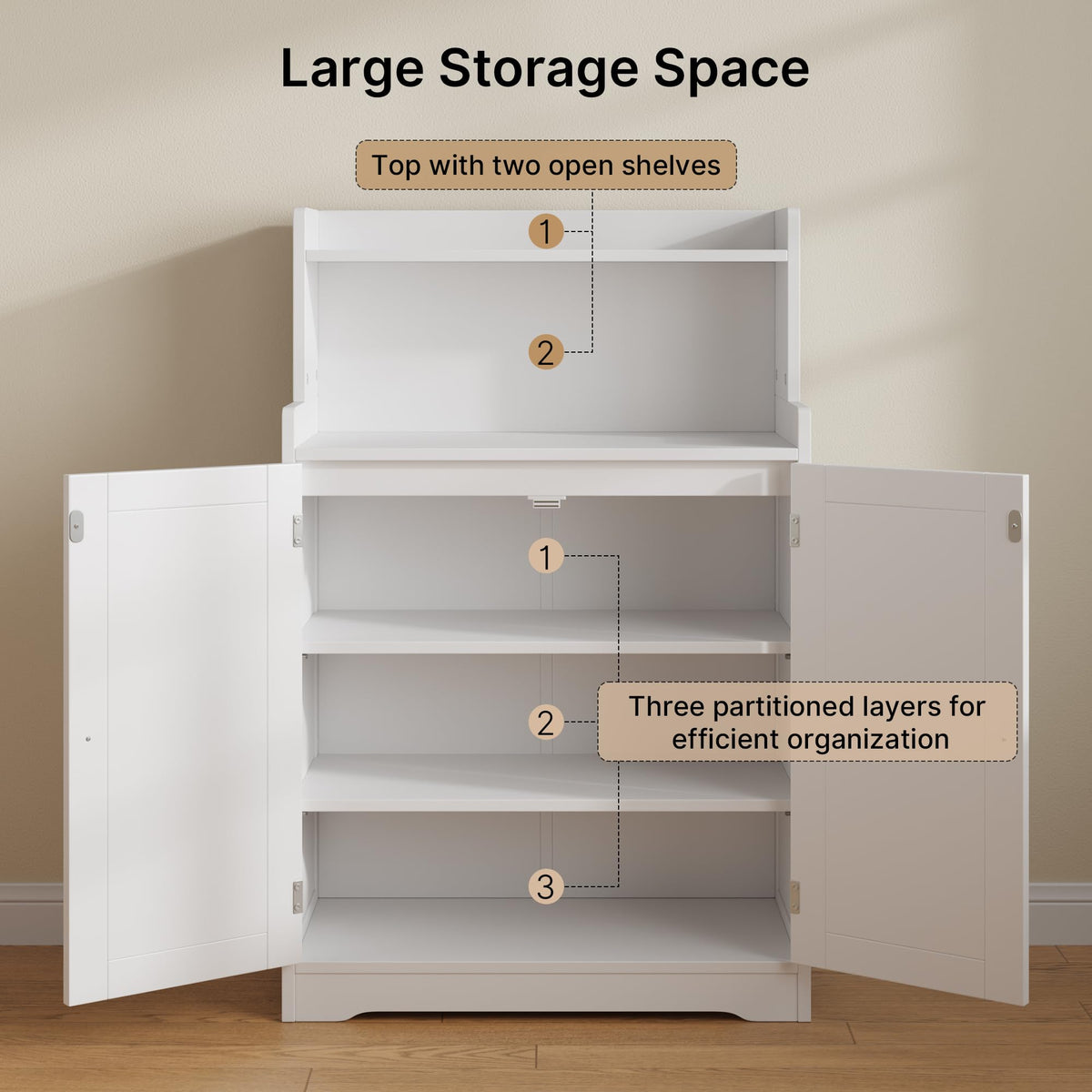 White Bathroom Storage Cabinet with 2 Adjustable Shelves A5116