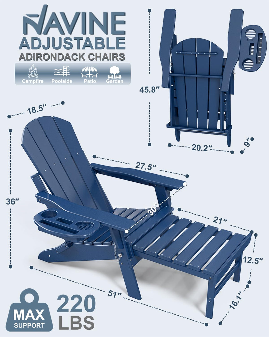Adjustable Adirondack Chair Set of 2 with Ottoman B91994